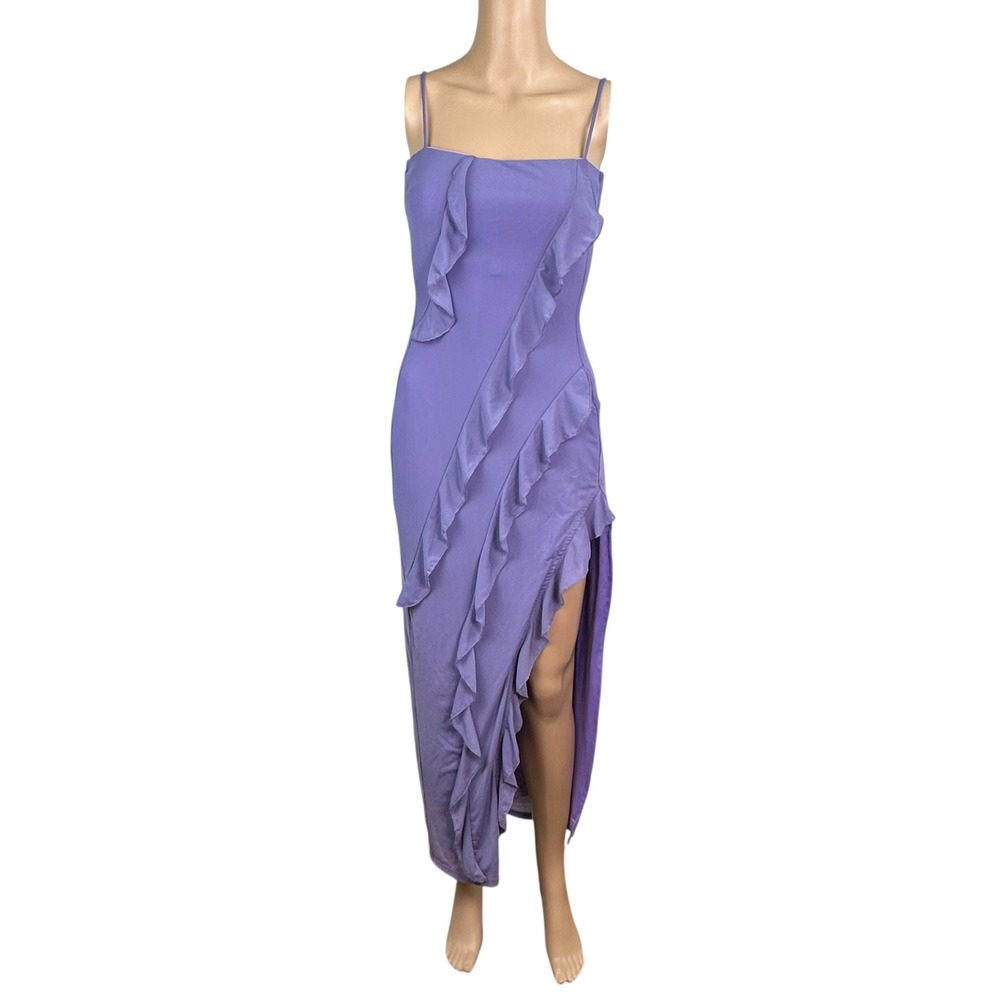 Angel Biba Purple Ruffle‎ Maxi Dress Sleeveless Side Slit Lavender US S AU 8